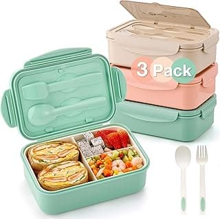 Mfacoy 3 Pack Bento Boxes for Adults/Kids, 1100 ML Bento Lunch Box With Spoon & Fork, Lunch Box Containers, Bento Box for Dining Out, Work,...