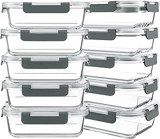 KOMUEE 10 Packs 30 oz Glass Meal Prep Containers,Glass Food Storage Containers with Lids,Airtight Lunch Bento Boxes,Microwave,Freezer and D...