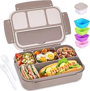 Bento Box Adult Lunch Box, Containers for Adults Men Women with 4 Compartments, Lunchable Food Container with Utensils, Sauce Jar, Muffin L...