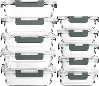 [10-Pack] Glass Meal Prep Containers with Lids, MCIRCO Food Storage Containers with Snap Locking Lids, Airtight Lunch Containers, Microwave...
