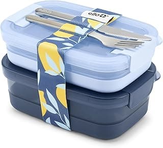 Ello 2-Pack Lunch Stack Plastic Food Storage Container Bento Box with Airtight, Leak-Proof Locking Plastic Lids and Silicone Base, BPA-Free...
