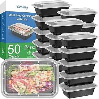 Dealusy 50 Pack (100-Piece) 24 oz Meal Prep Containers Reusable with Lids, Sturdy Leakproof & Food Safe, Microwave, Freezer, Dishwasher Saf...