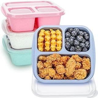 TOUWMX Bento Box For Kids, 4 Pack 3 Compartments Meal Prep Containers Reusable Lunch Containers, Food Storage Containers With Lids, Stackab...