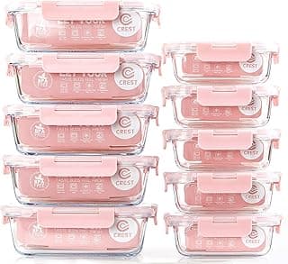 C CREST [10 Pack] Glass Meal Prep Containers, Food Storage Containers with Lids Airtight, Glass Lunch Boxes, Microwave, Oven, Freezer and D...