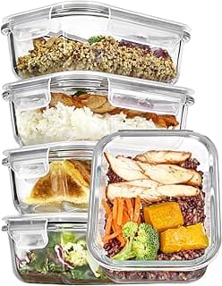 Vtopmart 5Pack 22oz Glass Storage Containers with Lids, Glass Meal Prep Food Container Sets with Snap Airtight Lids for Microwave, Oven, Fr...